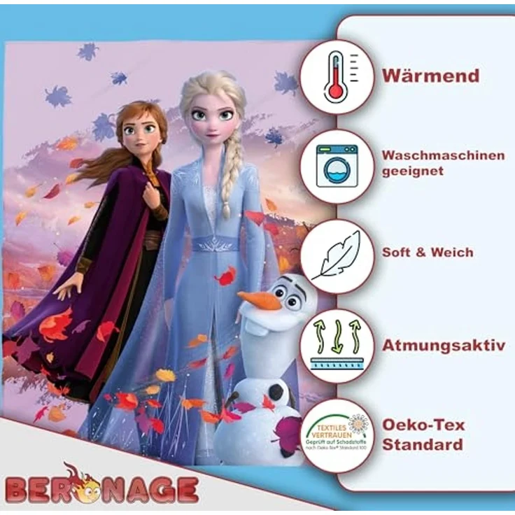 BERONAGE Tagesdecke Frozen Die Eiskönigin Decke Dreamteam 130x170 cm Kuscheldecke, passend zur Bettwäsche, ideal für Sofa, Couch, Bett, Auto, Camping – Bild 3