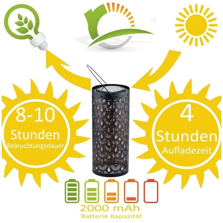 Marrakesch Orient & Mediterran Interior LED Solarleuchte Orientalische Solarlaterne Fava modern aus Metall in Schwarz 30 cm, LED fest integriert, Handarbeit – Bild 4