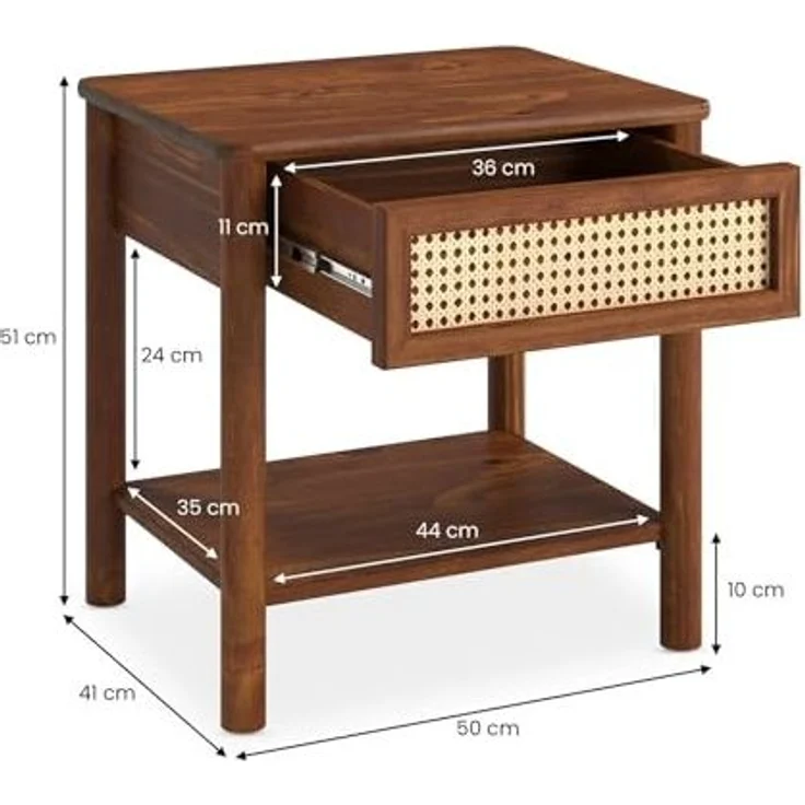 IDIMEX Nachttisch CEFIRA, Nachttisch Massivholz mit Schublade und Ablagefach Kastanie Finish – Bild 6