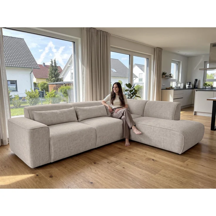 AX LIVING Wohnlandschaft mit Schlaffunktion Ruyam Sofa Creme R – Bild 1