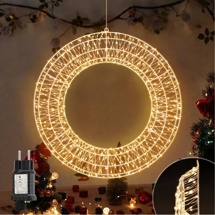 Salcar LED-Lichterkette LED Dekokranz Wandkranz Hängekranz Weihnachtsdeko Fenster Lichterkranz, Türkranz Ø35cm 400LEDs Timer & Memory Innen/Außen Warmweiß – Bild 1