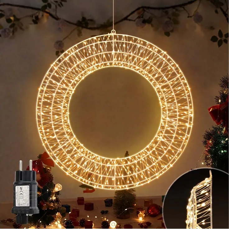 Salcar LED-Lichterkette LED Dekokranz Wandkranz Hängekranz Weihnachtsdeko Fenster Lichterkranz, Türkranz Ø35cm 400LEDs Timer & Memory Innen/Außen Warmweiß