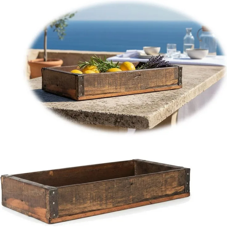 LS-LebenStil Dekotablett Vintage Holz Serviertablett Unika 35x20 cm Roadwood Braun Deko Kerzenta (Recycelt Holz Aufbewahrungsbox Ziegelform Braun, 1 St, Serviertablett Küchentablett Pflanzkübel Besteckkasten Kerzentablett), ideal auch als Pflanzkasten, ...