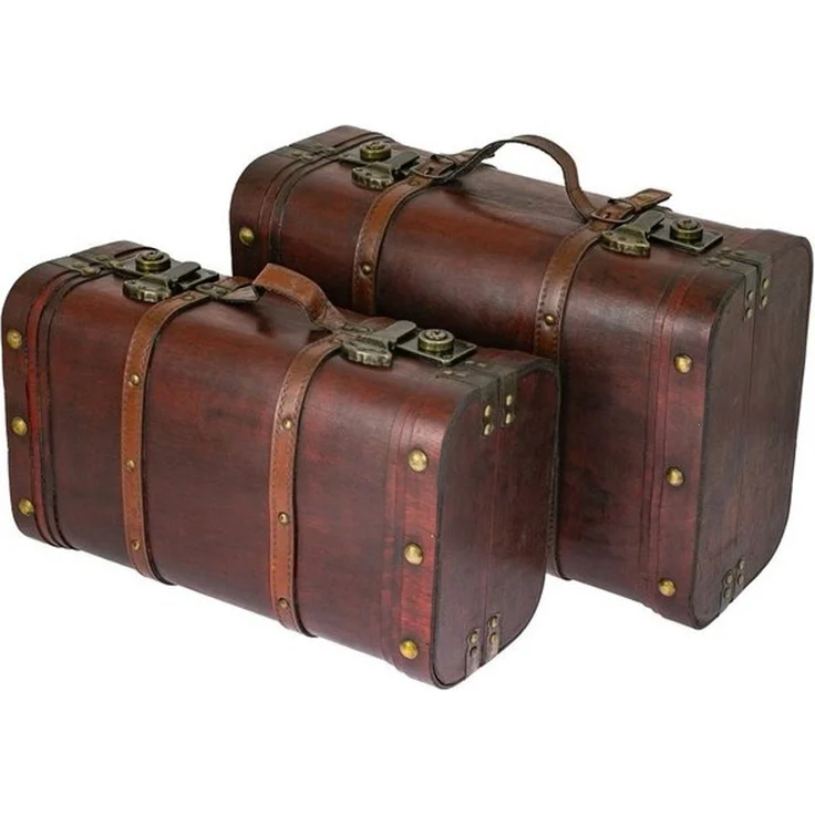 HMF Schatzkiste Schatztruhen aus Holz und dekorativen Schnappverschlüssen (2er Set, versch. Größen), Vintage Koffer, Peru – Bild 4