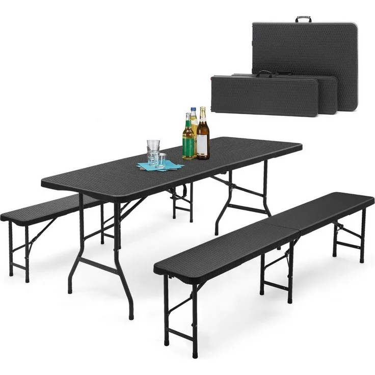 Sekey Bierzeltgarnitur Klappbar Bierzeltgarnitur 180cm Festzeltgarnitur Biertisch Set, 3-teilig, Tisch + 2 x Bierbank, Gartenmöbel Set