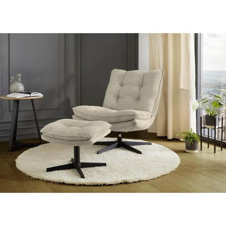 Jockenhöfer Gruppe Relaxsessel Kasper, B: 76 cm, Sitzhöhe: 47 cm, Set: mit Hocker, 360° Drehfunktion, Cord