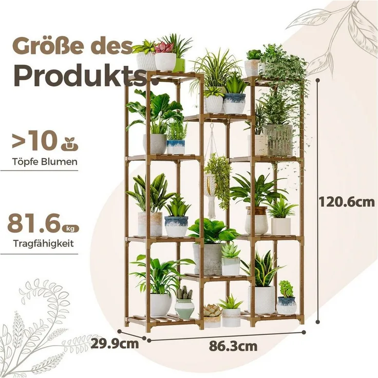 Bamworld Blumenständer Pflanzenständer Hoher Pflanzenstufen Pflanzenregal (1 St), Mehrstufiges Blumenregal für Außen (Terrasse/Balkon/Garten)
