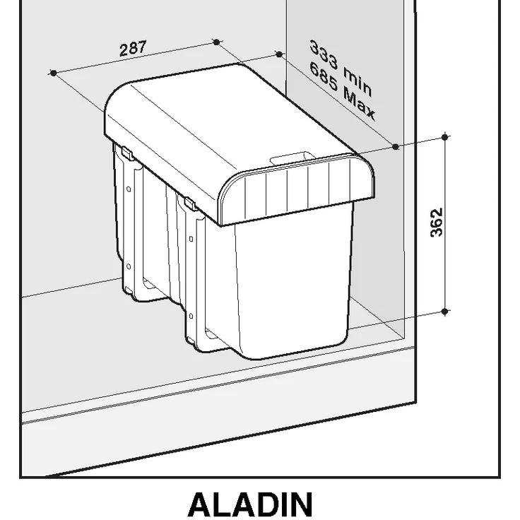 EKOTECH Abfallsammler ALADIN 15 (1x15) Liter mit Vollauszug, Orion Grey / ab 40 cm Schrankbreite / Abfalleimer – Bild 2