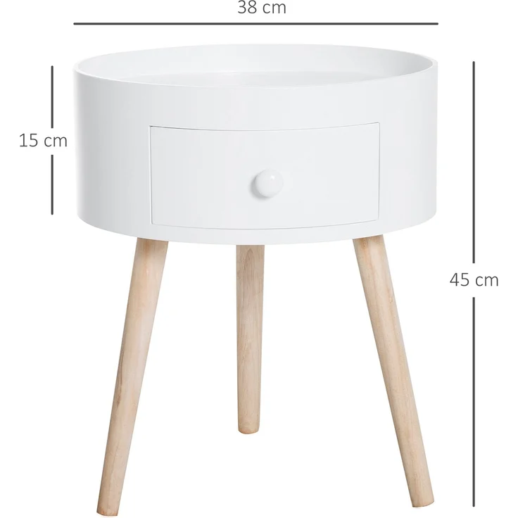 Couchtisch mit Schublade, rund, Skandi-Design, Schutzrand, Holz, Ø38 x H45 cm, Weiß--Weiß--28x45x95cm--YOUDENOVA – Bild 5