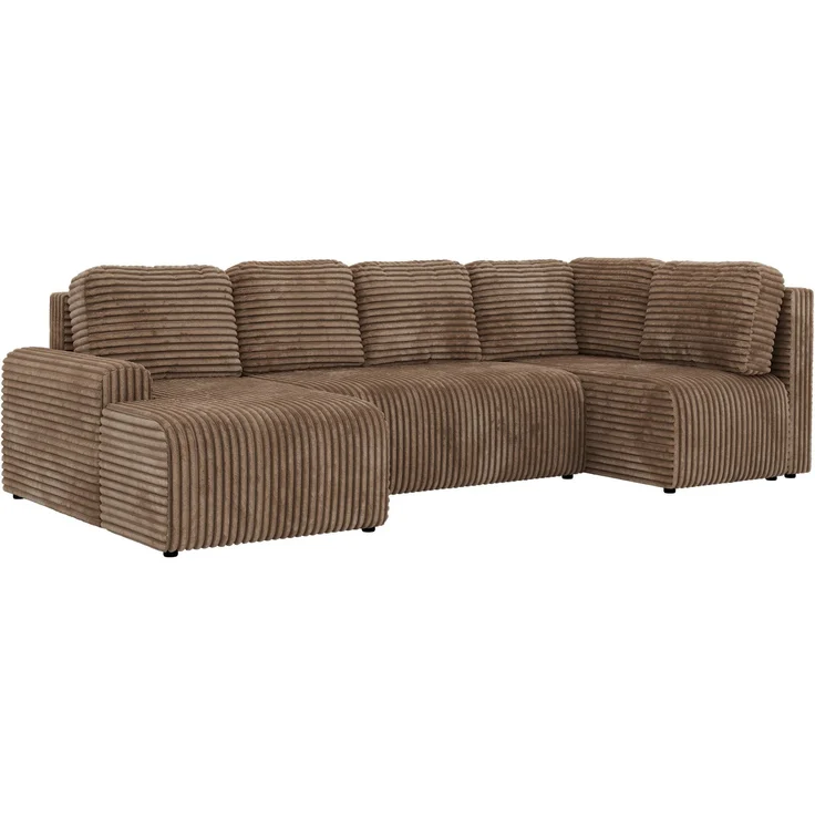 U-förmiges Sofa NESSARO COR U mit Schlaffunktion und Bettkasten, Freistehende Wohnlandschaft, DL-System, Bonellfederkern - Braun Cord - Rechts Seite – Bild 9