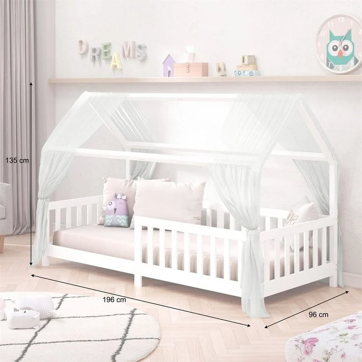 IDIMEX Hausbett NINA aus massiver Kiefer in weiß, schönes Montessori Bett in 90x200, süßes Indianerbett mit Dach – Bild 2