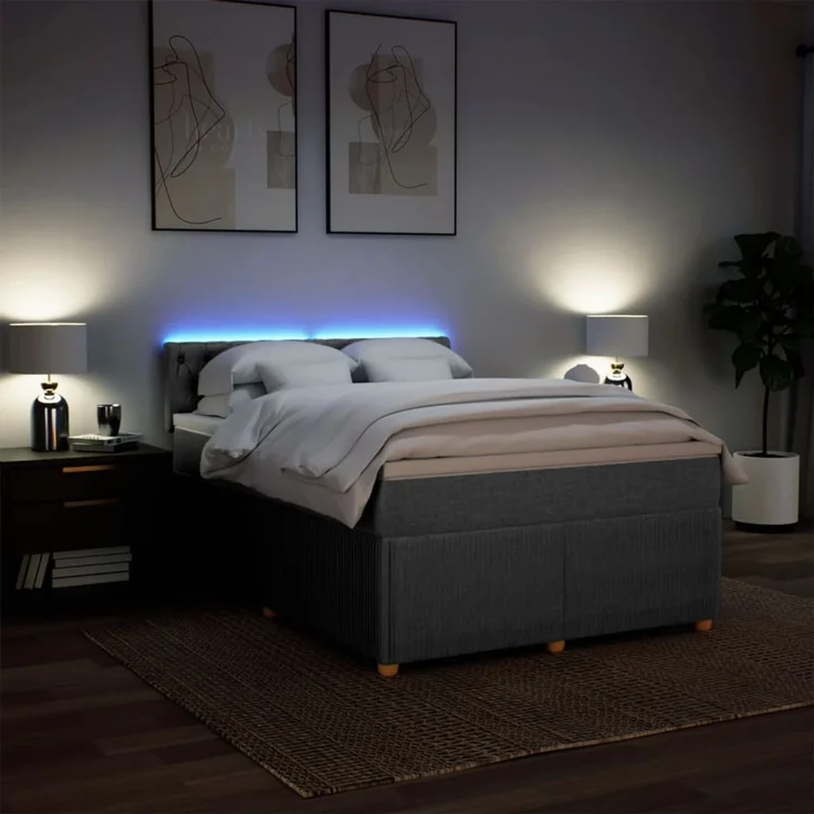 vidaXL Boxspringbett mit Matratze Hellgrau 160x200 cm Stoff 3289814 – Bild 5