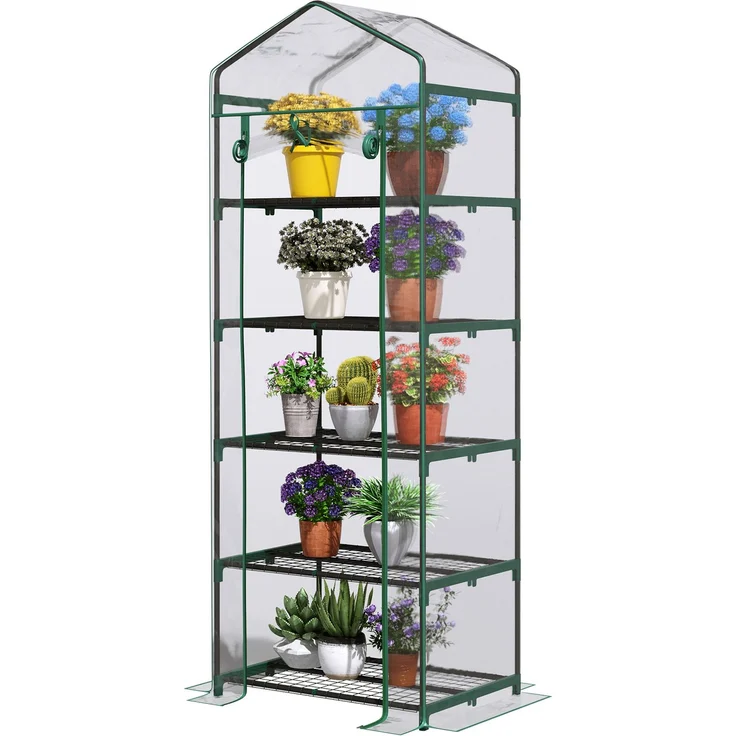 MELAYR, PVC-Gartengewächshaus mit 5 Ablagen, Balkongewächshaus, Verstärkte 135 g/m²-Plane, 70 x 49 x 8,5 cm, Transparent – Bild 2