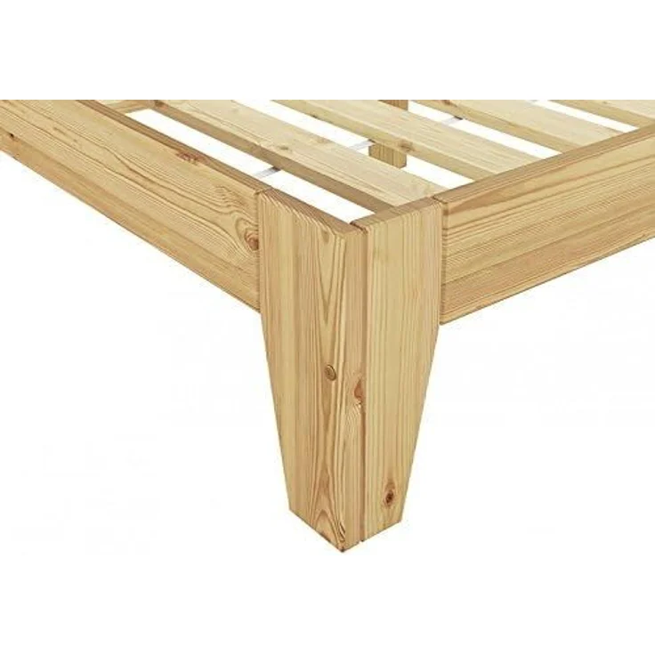 ERST-HOLZ Einzelbett Futonbett Doppelbett überlang Kiefer Natur 140x220 Bettrahmen Rollrost, Kieferfarblos lackiert – Bild 3