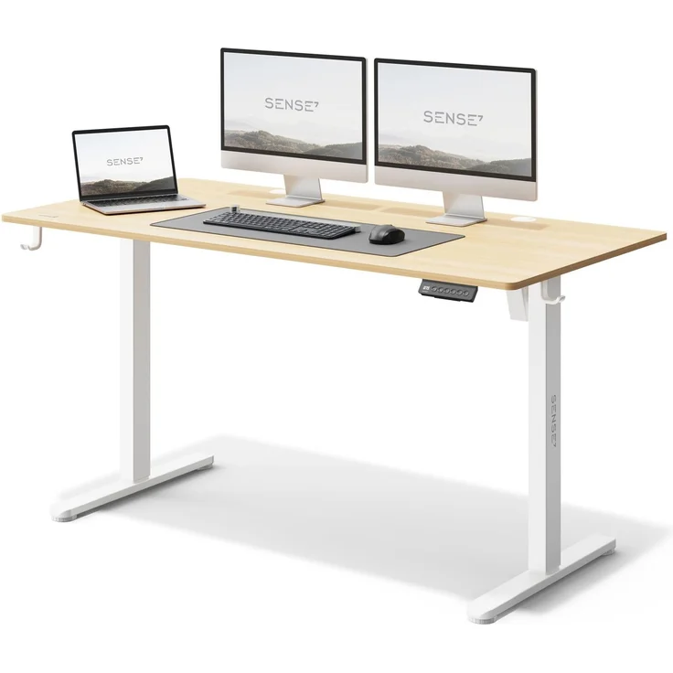SENSE7 NOJO elektrisch höhenverstellbarer Schreibtisch 140x70 PC & Gaming Tisch mit Speicherfunktio Kabelwanne und Kopfhörerhalter Leise Höhenverstellung für deinen perfekten Stehschreibtisch