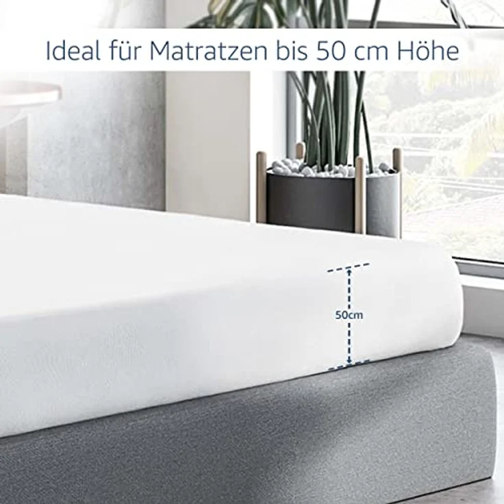 Amago - Spannbetttuch, 50 cm Steg, 100 prozent Baumwolle, 200x200 cm - Weiß – Bild 6