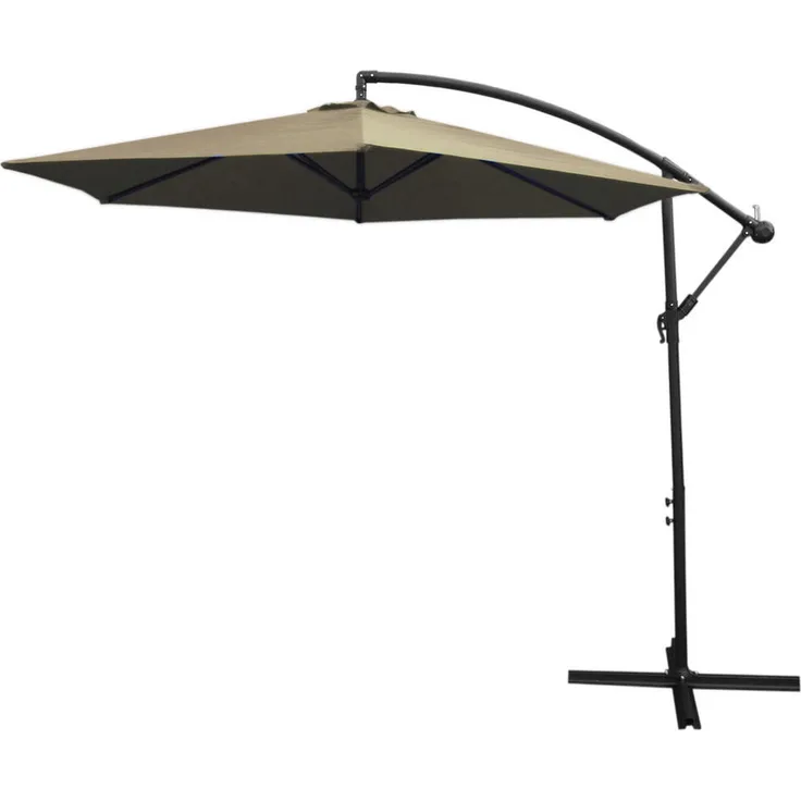 Monstershop Sonnenschirm, Beige, Sechseckig, 300x300 cm, UV-beständig, Kurbelmechanismus, inklusive Regenhülle