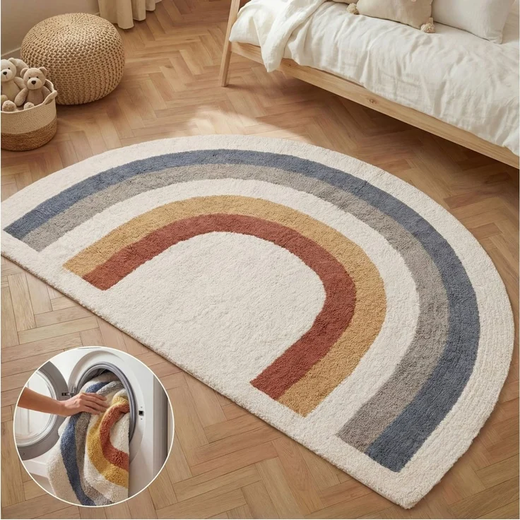 Hanse Home Kinderteppich Riva - Pflegeleichter Teppich Junge Mädchen, rutschfest & Waschbarer Formteppich Regenbogen, Kinderzimmer Weicher Spielteppich, Spielunterlage - Creme Multifarben, 95x120 cm – Bild 1