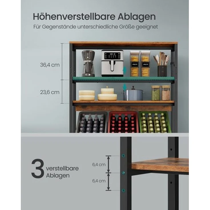 SONGMICS Getränkekistenregal, 2 Ebenen für 6 Kisten, mit 3 Ablagen, Stahl, Getränkeregal, braun-schwarz – Bild 4