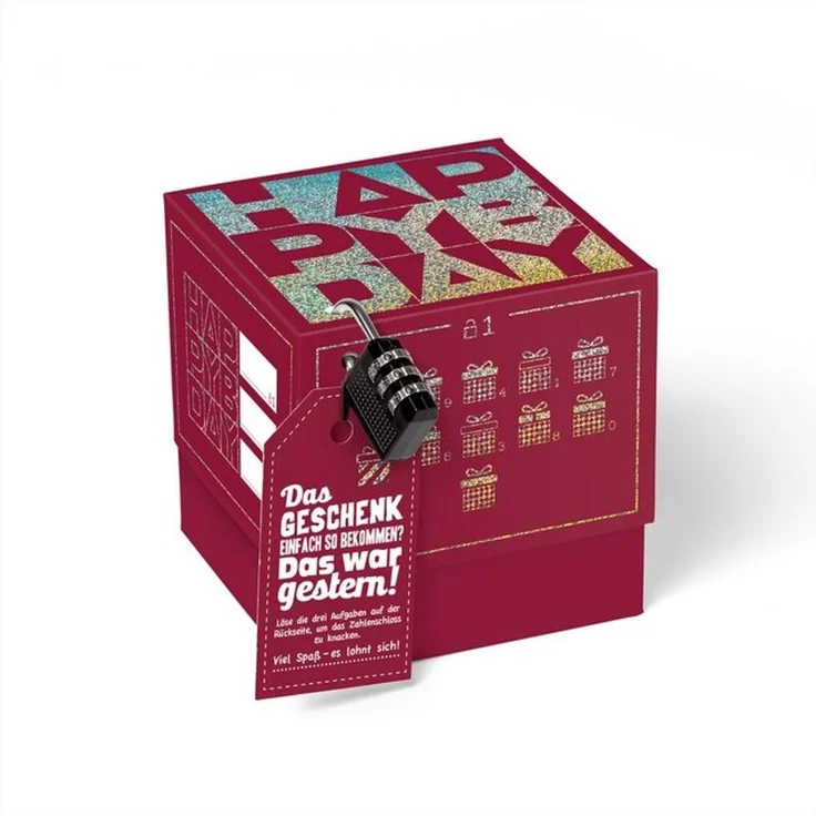 SURPRISA Geschenkbox Rätsel-Geschenkbox Happy Birthday mit Glitzer, originelle Geburtstagsbox mit Zahlenschloss zum Geburtstag – Bild 4