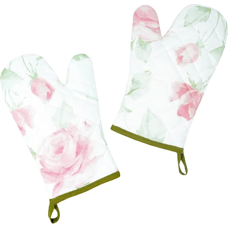 Lashuma Topfhandschuhe Rose, (Set, 2-tlg), Frauen Kochhandschuhe, Ofenhandschuhe groß 30x20 cm