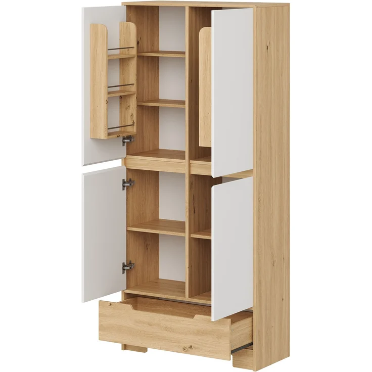 Küchenschrank 80 x 35 x 180 cm in Weiß und Natur mit Schublade und verstellbaren Einlegeböden – Bild 6