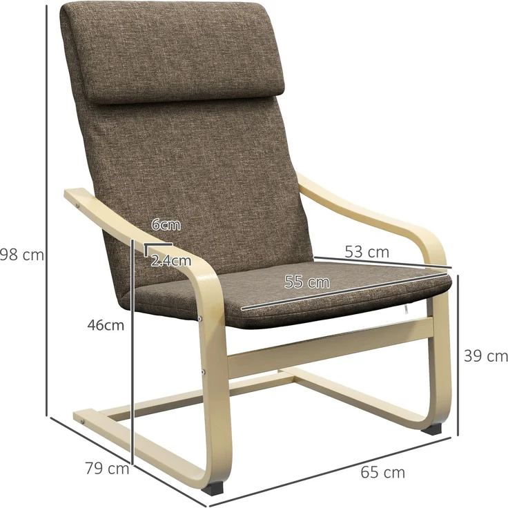 Wohnora-Sessel mit Kopfstütze und Armlehnen, Bezug in Leinenoptik, Holzgestell, Braun + Natur,H 980cm x T 650cm x B 790cm – Bild 5