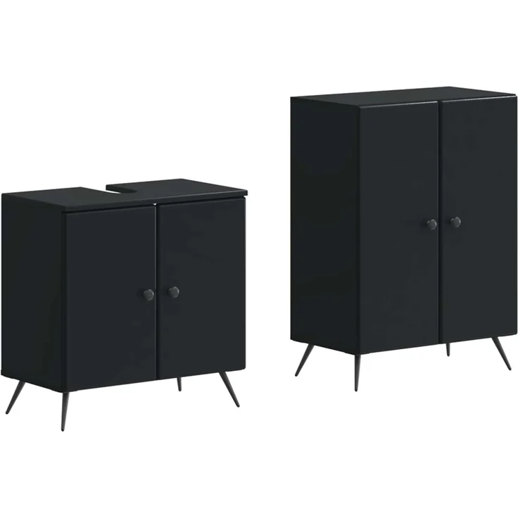 vidaXL 2-teiliges Badezimmer Schrank Set BREDA Schwarz Holzwerkstoff 3417640 – Bild 2