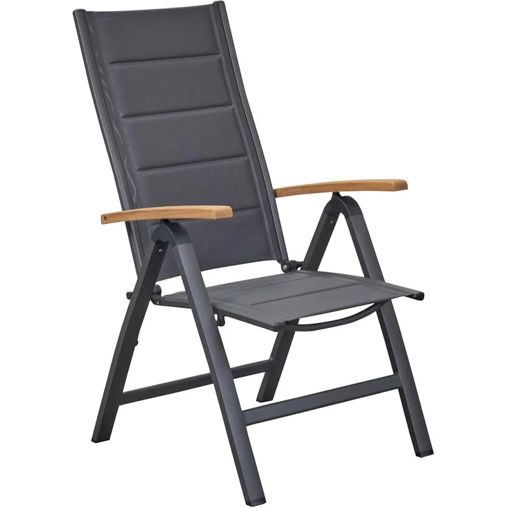 UNICAMO Klappstuhl, mit Teak Armlehnen, Sitz & Rückenlehne Textil – Bild 1