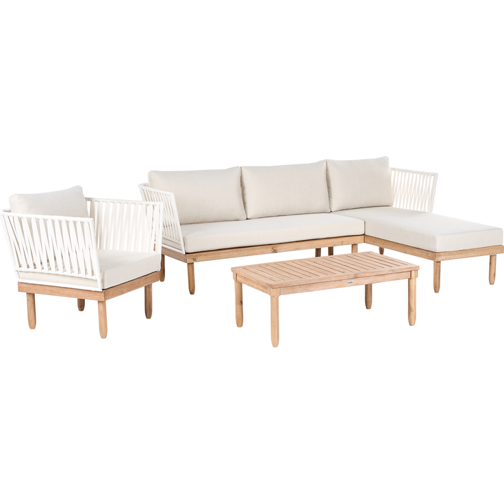 Lounge Set mit Tisch 4-Sitzer CREMONA Akazienholz linksseitig Weiß – Bild 4