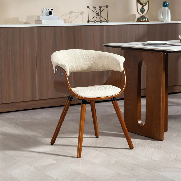 MELAYR, Esszimmerstuhl, Stoff in Leinenoptik, gebogene Rückenlehne, Holzbeine, Beige, 62 x 55 x 75 cm – Bild 3