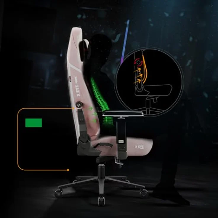 Diablo Ergonomischer Gaming Stuhl Stoff X.Eye Prime Pc Stuhl mit Magnet-Kopfstütze Gaming Sessel Kühlfunktion Gaming Stuhl Ergonomisch Strapazierfähiger Stoff Gaming Chair 140 kg Akira Pink – Bild 10
