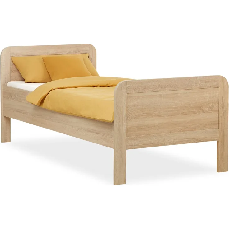 Komfortbett 100x200 Seniorenbett Höhenverstellbar Holzbett Eiche Einzelbett Hohes Bett Bettgestell