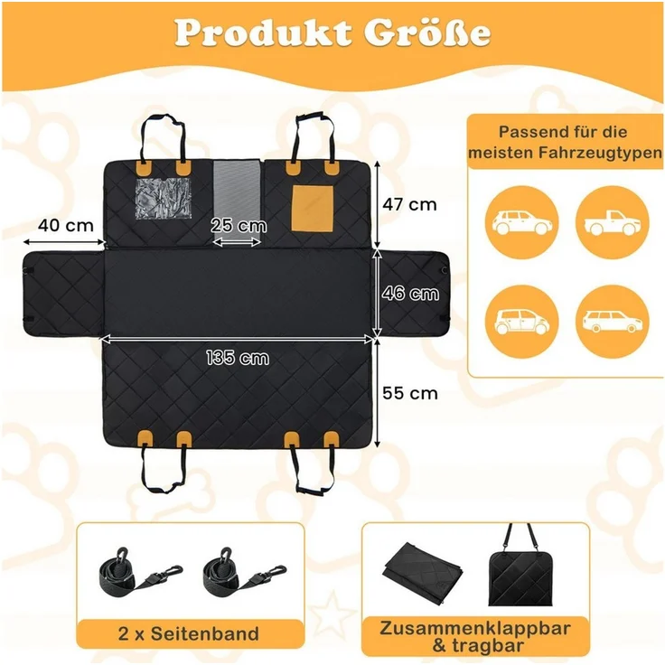 KOMFOTTEU Tier-Autoschondecke, Hundedecke mit Netzfenster & Taschen – Bild 2