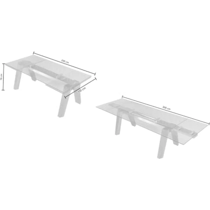 KAWOLA Ausziehtisch MOUNTY Esstisch Glas 200-300 cm x 100 cm 76 x 100 x 200 cm – Bild 3