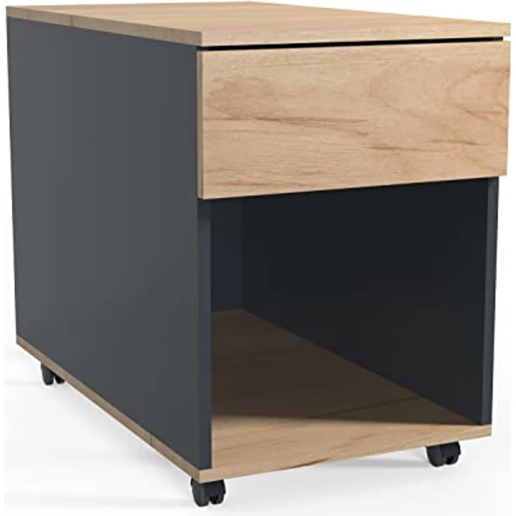 MID.YOU Rollcontainer Anthrazit, Honigeiche, 1 Schublade, erweiterbar, 39x55x45 cm, griffloses Öffnen – Bild 6