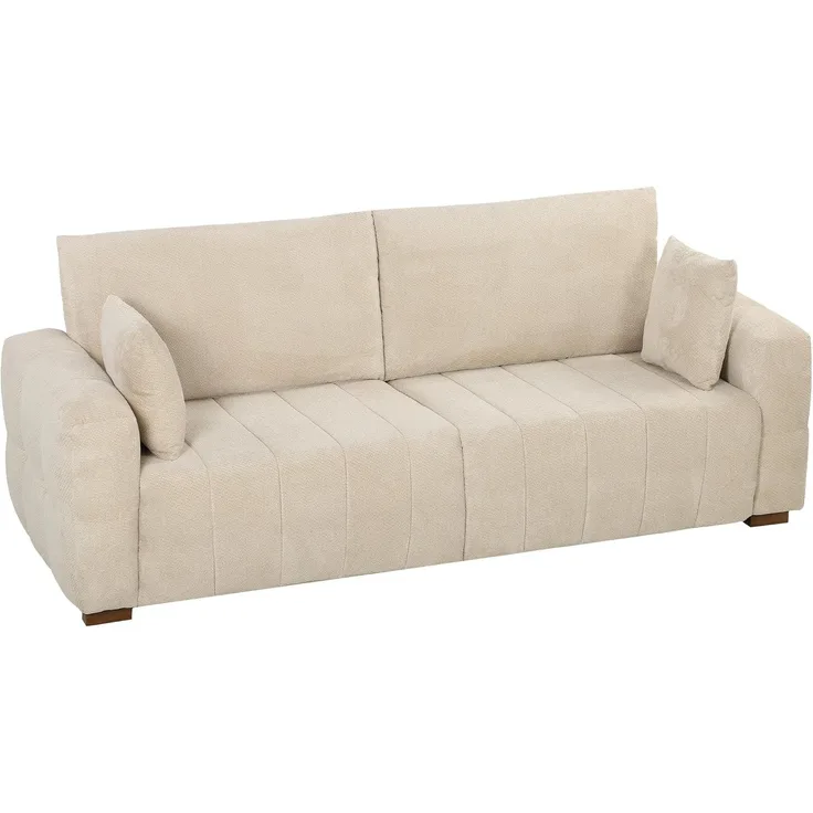 HOMCOM 3-Sitzer-Sofa, Samt (100 % Polyester), Cremeweiß, 220 x 86 x 84 cm