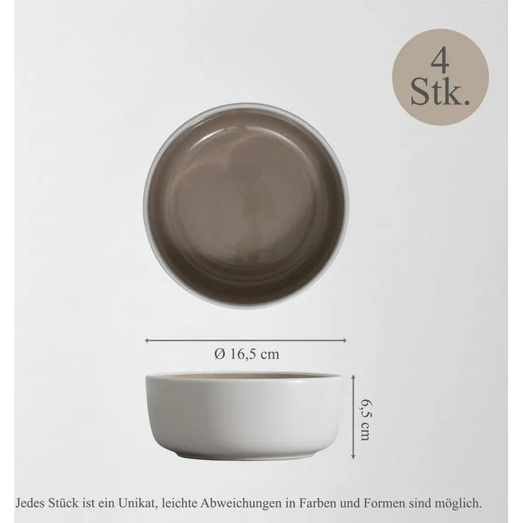 Hausfelder Geschirr-Set Steingut Geschirr 4 Personen, 4er Set Müslischale, ø 16cm (4-tlg), 4 Personen, Steinzeug, spülmaschinen- & mikrowellengeeignet, Reaktivglasur