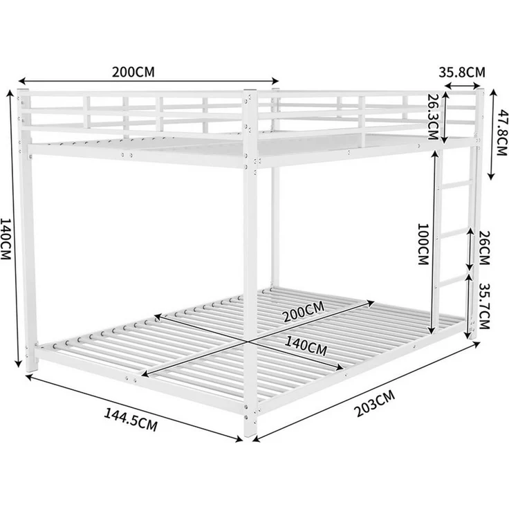 Flieks Etagenbett, Kinderbett Metallbett Doppelbett mit Lattenrost und Leiter 140x200 cm – Bild 4