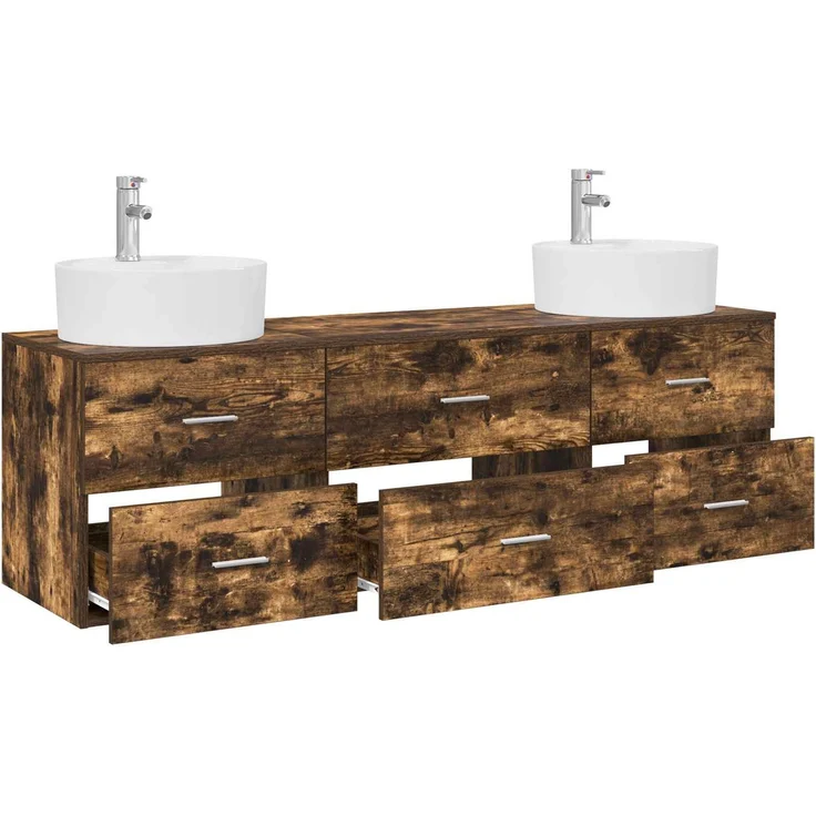 vidaXL Wandmontiertes Badezimmerschrank-Set 3 stk. Geräucherte Eiche 3405871 – Bild 3
