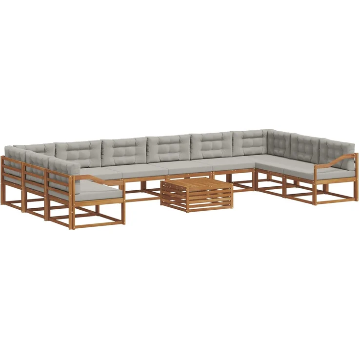 vidaXL Outdoor-Sofagarnitur mit Kissen 11 pcs Natürlich und Hellgrau 3368289 – Bild 2