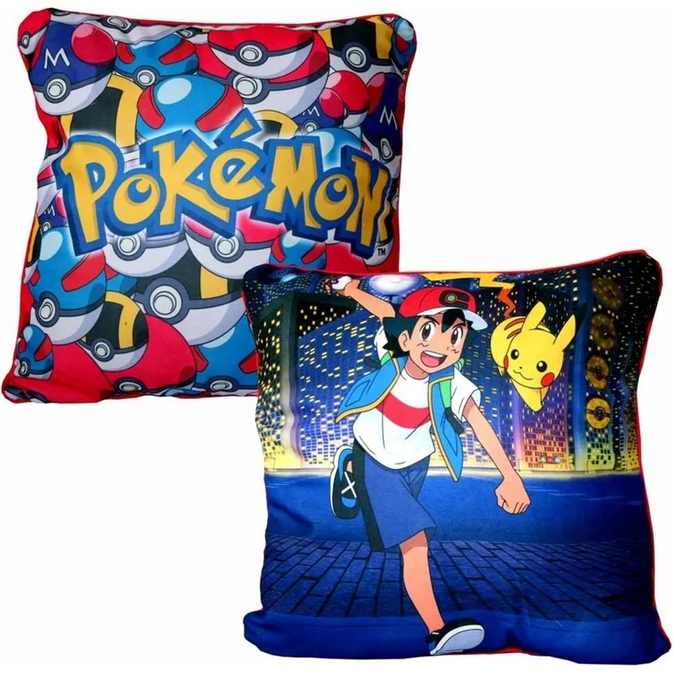 POKÉMON Dekokissen Ash & Pikachu Pokemon 40 x 40 cm Deko-Kissen Wende-Motiv