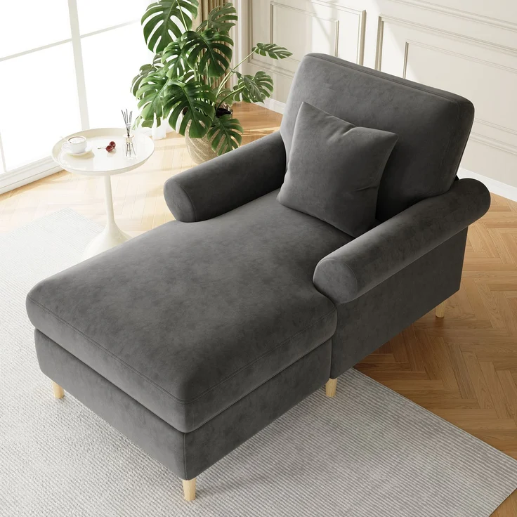 Gepolsterter Relaxsessel, klappbarer Schlafsessel aus hochwertigem Samt, XXL Einzelsessel für Wohn- und Schlafzimmer, Grau, Maße B133 × T87 × H90 cm – Bild 3
