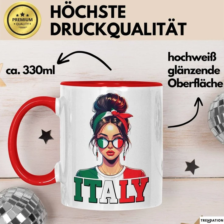Trendation Tasse Italien Flagge Tasse Geschenk Italienerin Geschenkidee Fußball 2025 Fr, Keramik – Bild 3