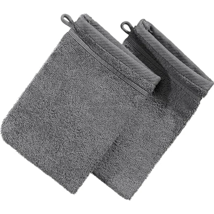 Erwin Müller Waschhandschuh Waschhandschuh "Heidelberg" 2er-Pack, Frottier (2-St), Walk-Frottier Uni, Anthrazit – Bild 2