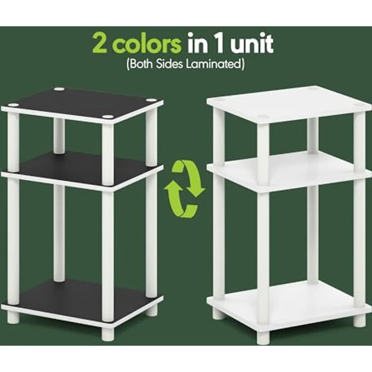 Furinno Turn-N-Tube Beistelltisch, 3-stöckiger Beistelltisch, Nachttisch, Bettseitentisch, für Wohnzimmer, Schlafzimmer, Weiß/Schwarz Espresso – Bild 4