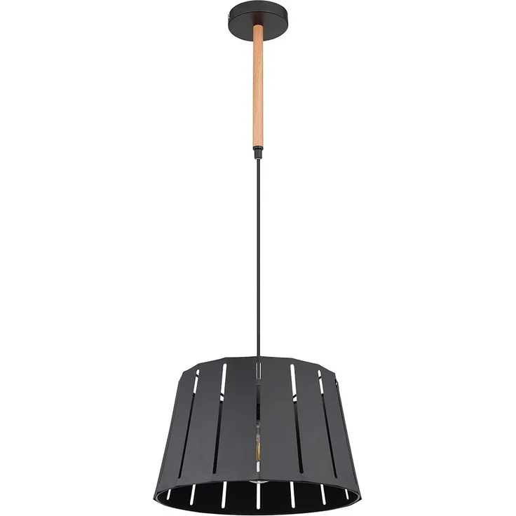 Hängeleuchte, Holzoptik Metall, schwarz braun matt, H 120 cm