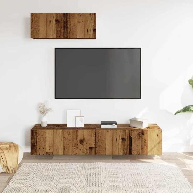 vidaXL 3-tlg. TV-Schrank-Set Wandmontage Altholz-Optik Holzwerkstoff 3329003 – Bild 2