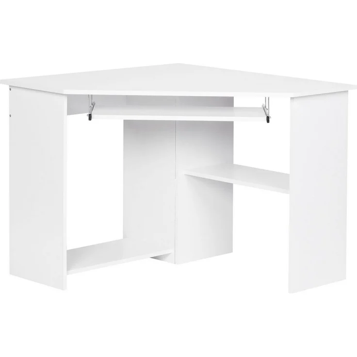 Eckschreibtisch Computertisch ROM Weiß mit Tastaturauszug – Bild 1