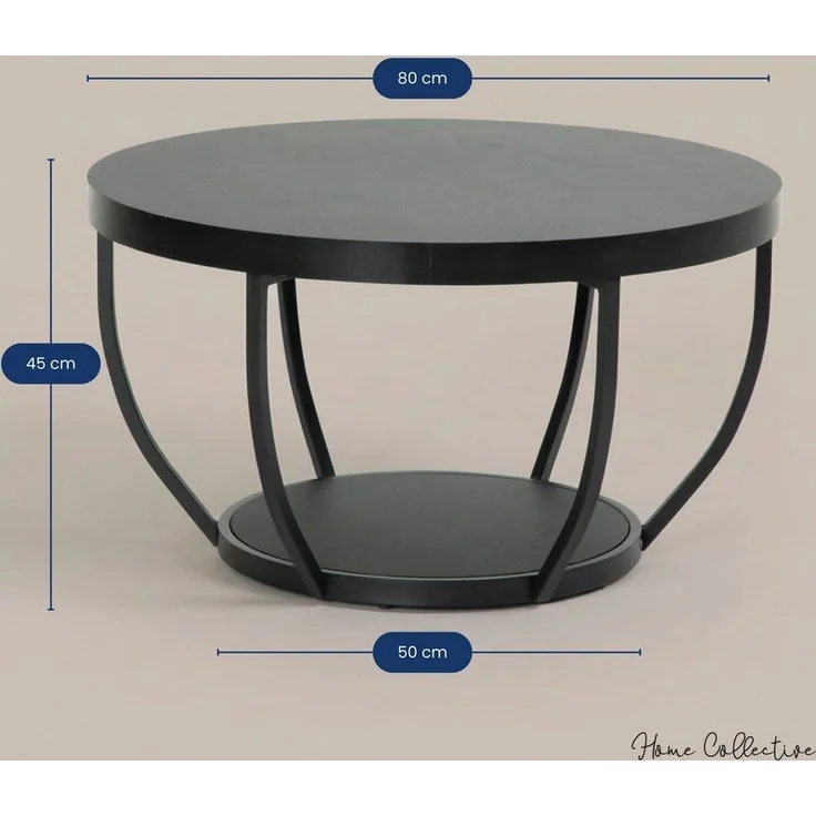 Home Collective Couchtisch Beistelltisch rund Ø 80 cm moderner Wohnzimmertisch mit 2 Ablagen (ideal als Büro Ablagetisch oder als Wohnzimmer Deko), hochwertiges Design mit Metallgestell, stabile Tischplatte, schwarz – Bild 2
